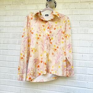 Vintage 70s Nikki Cream Orange Floral Button Up Blouse